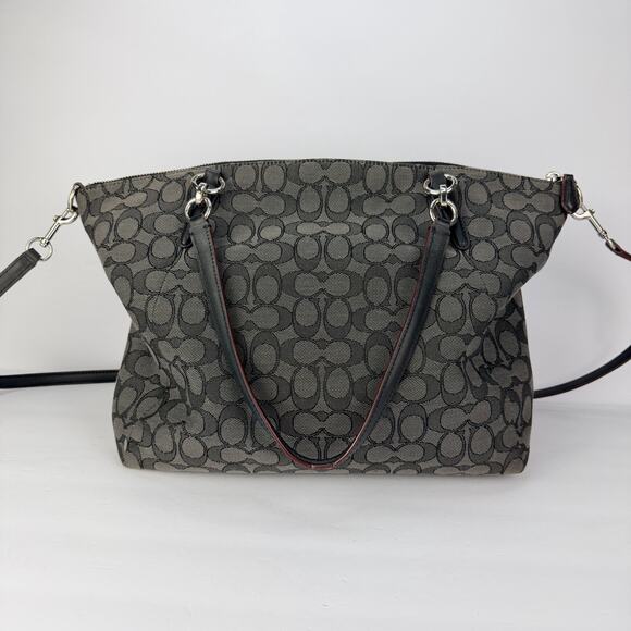 EUC Coach Kelsey Large Zip Signature Canvas Black/Grey Silver Satchel Purse - Picture 2 of 12